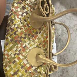 Bottega Veneta Gold and Multicolor Woven Tote
